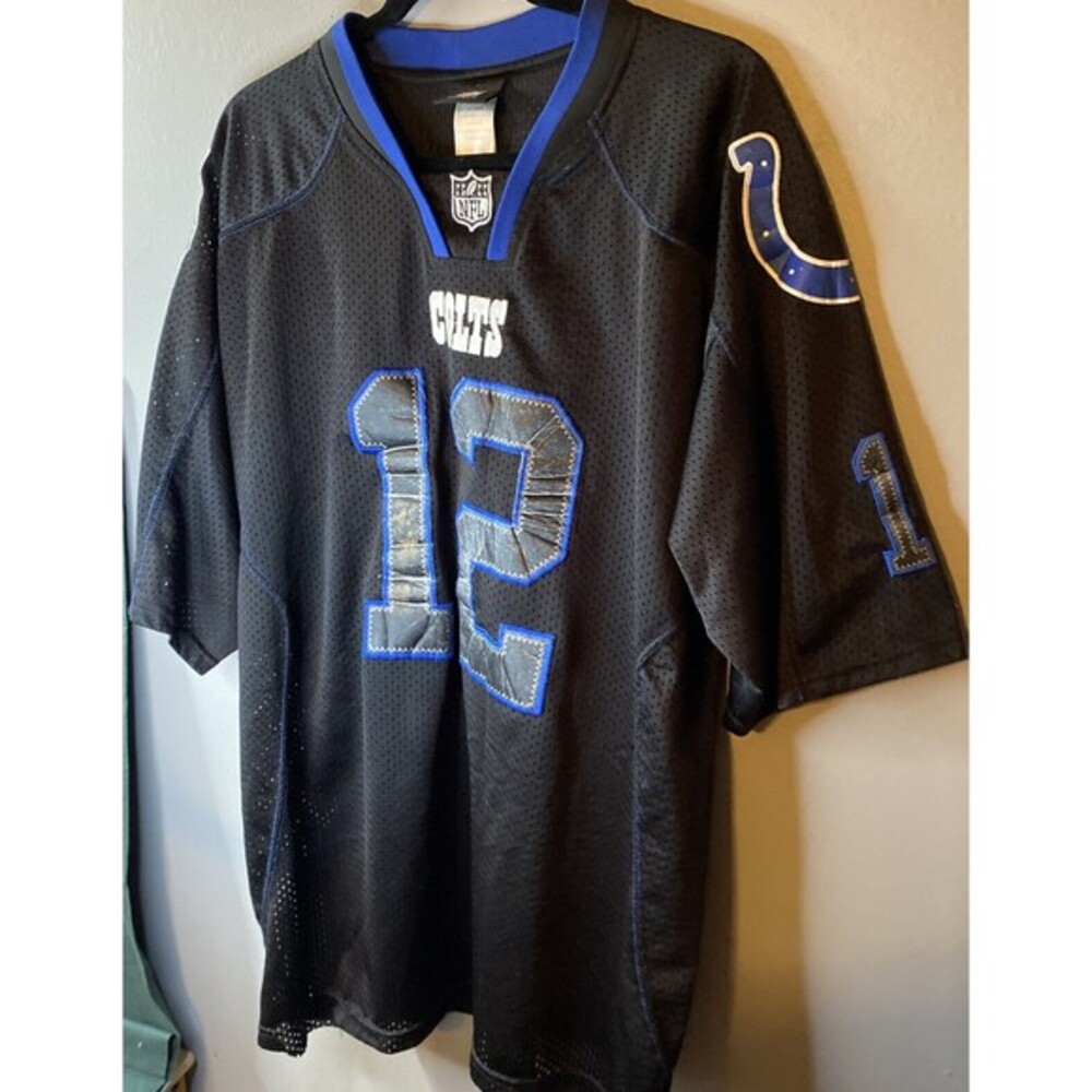 NFL Colts #12 Andrew Luck Jersey Black Blue Stitching Black Numbers On The Field